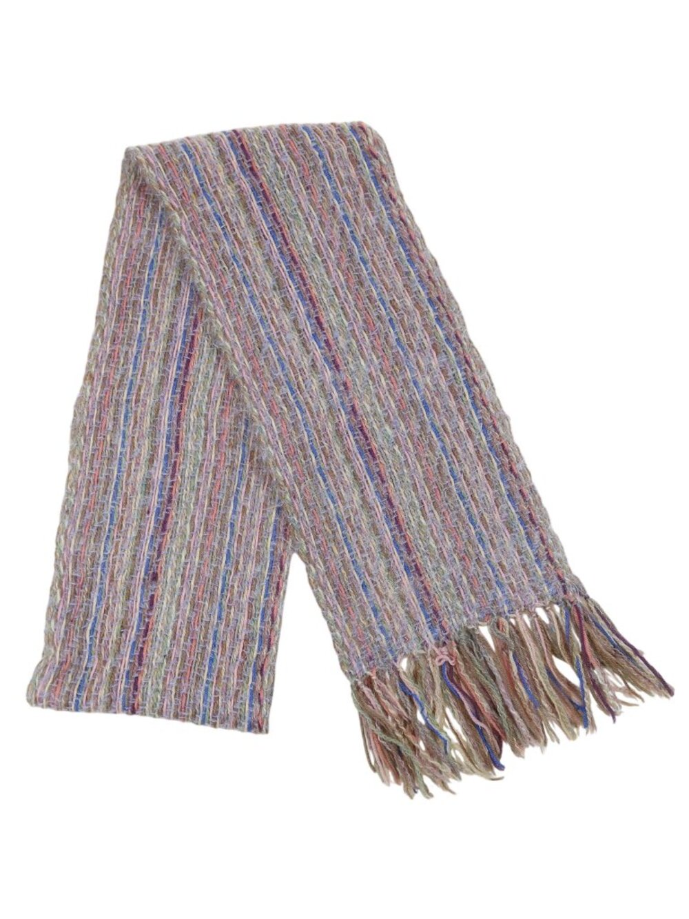 Irish Pure Wool Multicolor Fringe Scarf Blue Gray Pink Preppy Academia Classic